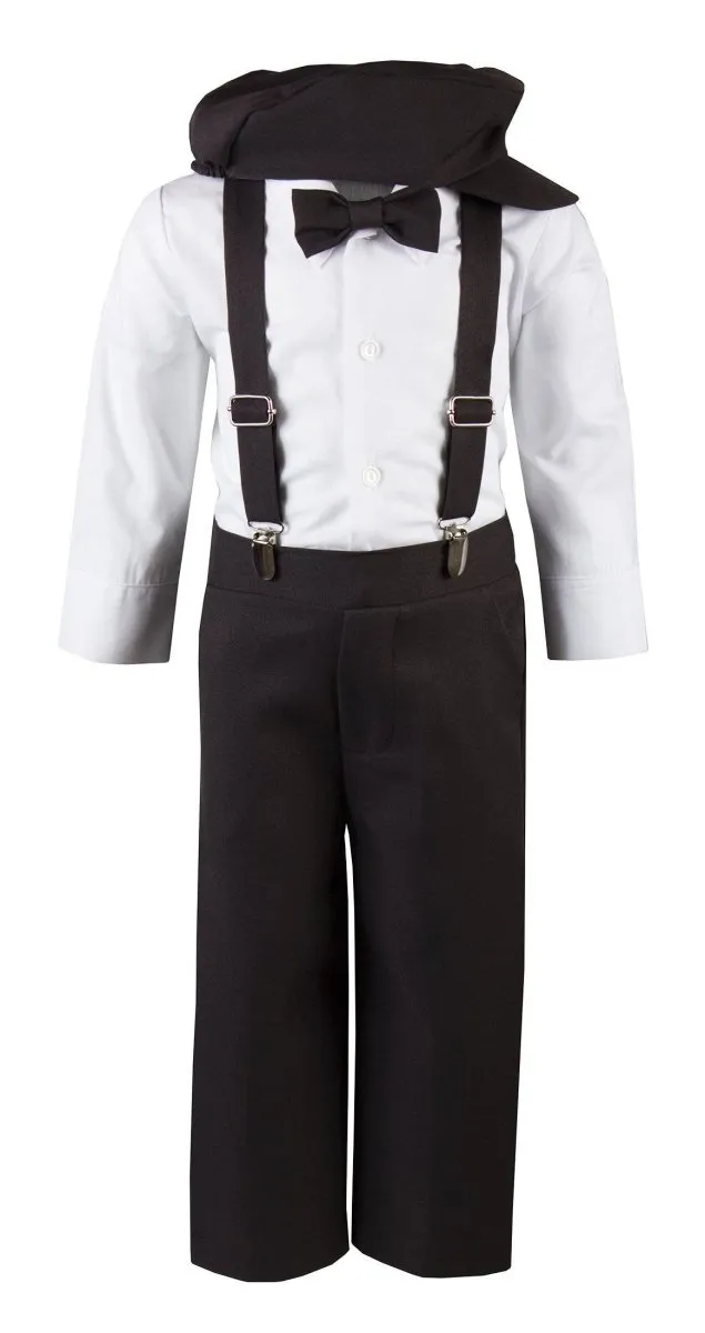 Children's Colored Suspender Pant Set with Pageboy Cap and Bow Tie