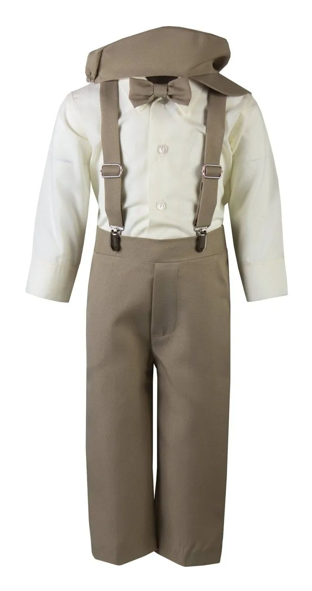 Children's Colored Suspender Pant Set with Pageboy Cap and Bow Tie