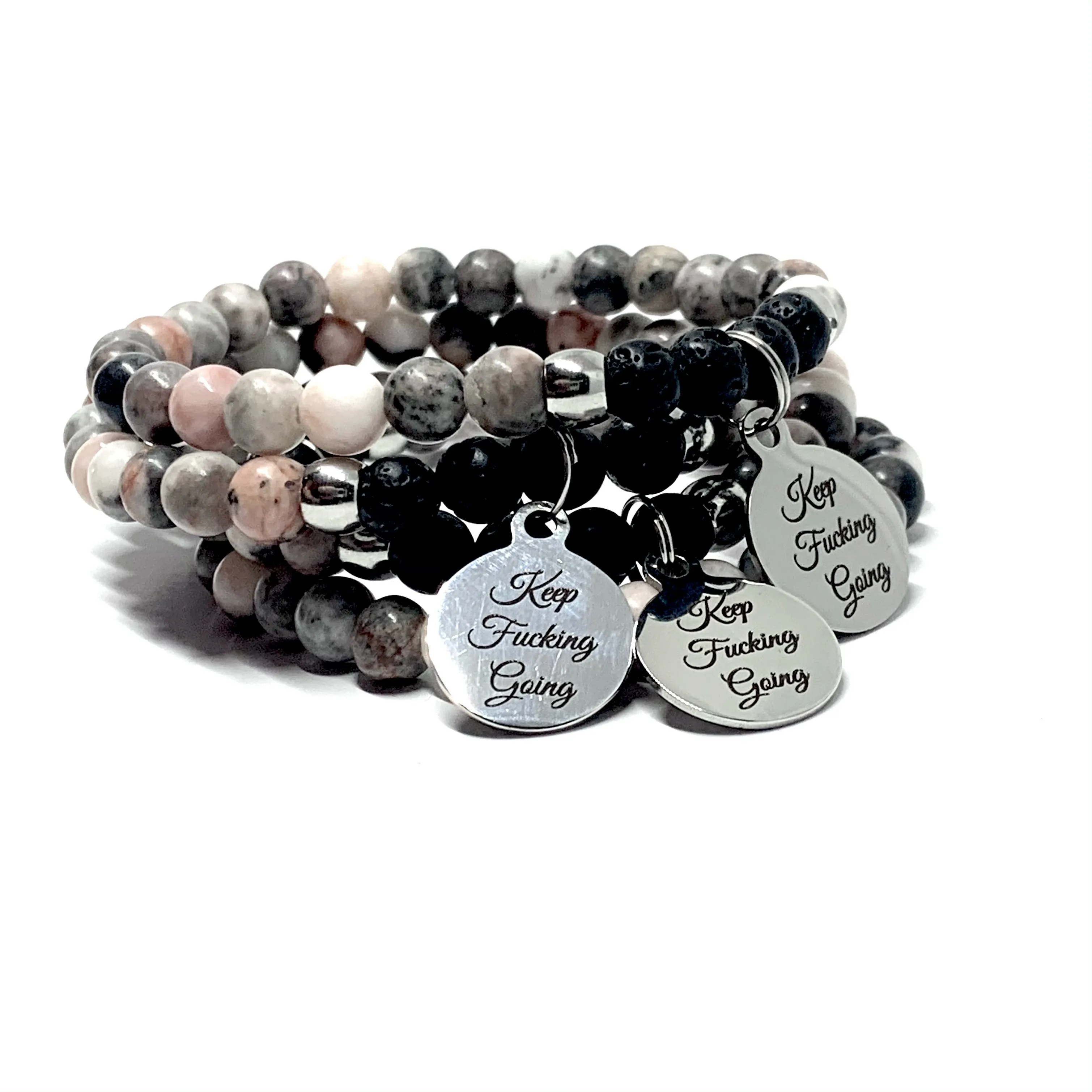 Continuing with Strength - Lava and Pink Zebra Jasper Bracelet