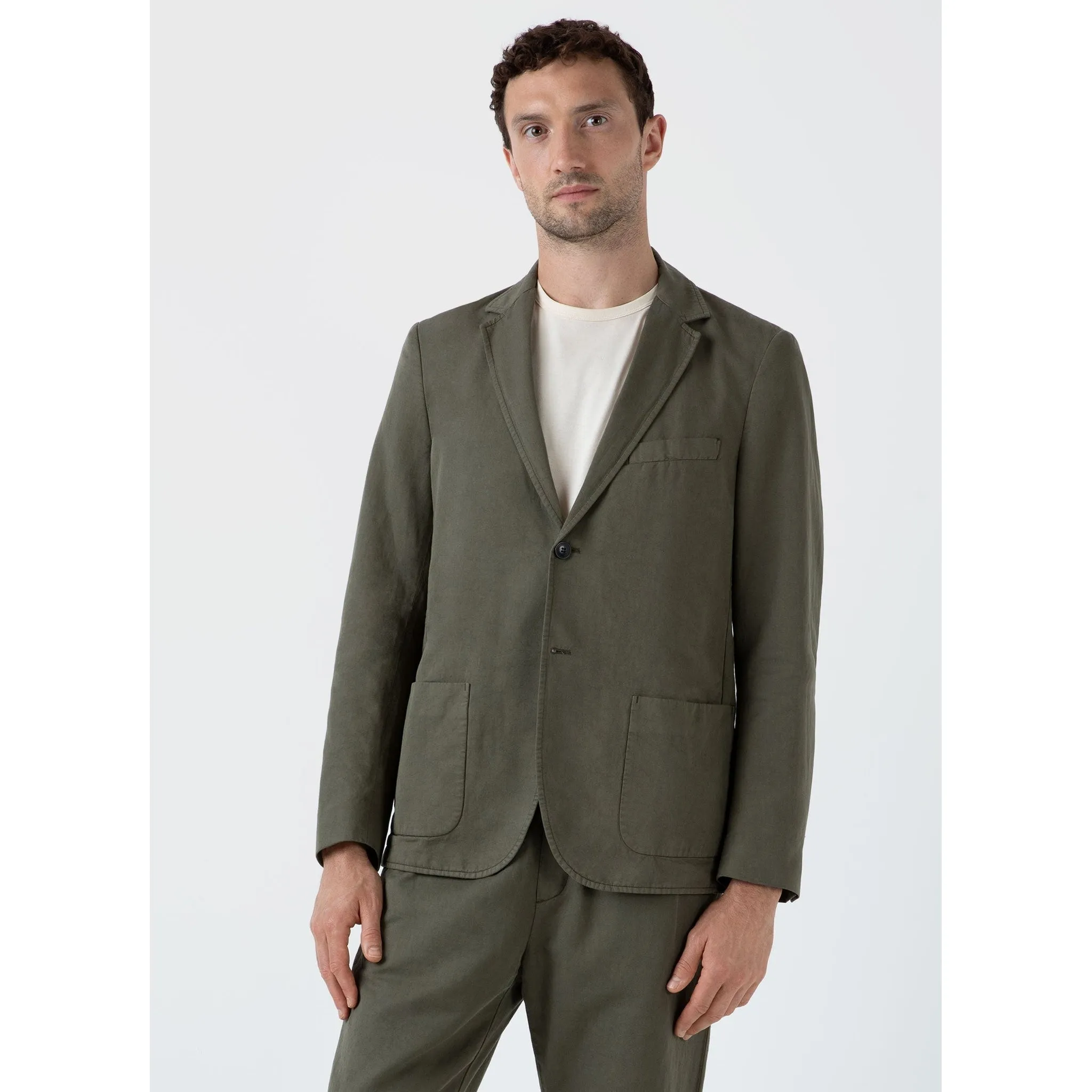 Cotton Linen Unstructured Blazer | Men | Khaki