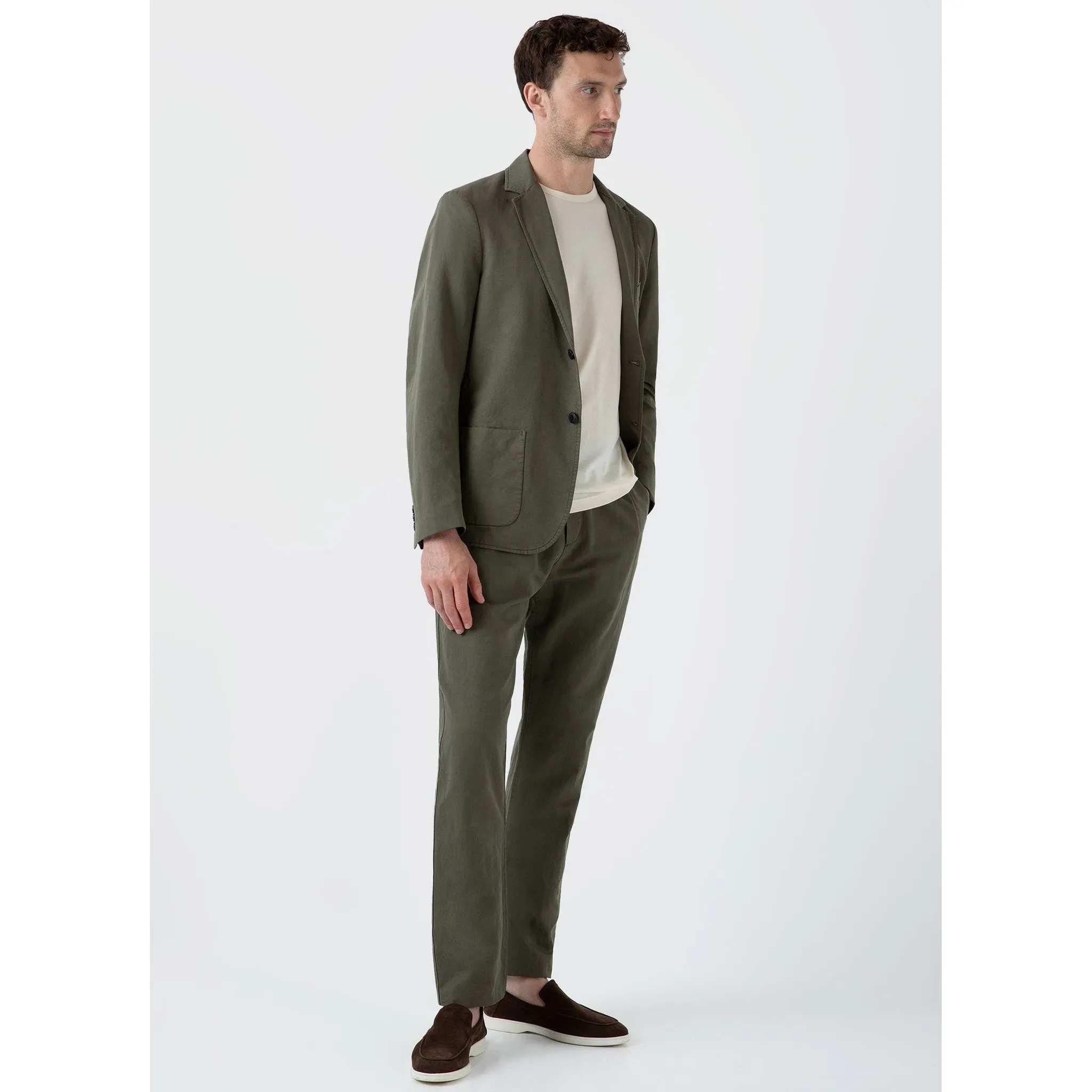 Cotton Linen Unstructured Blazer | Men | Khaki