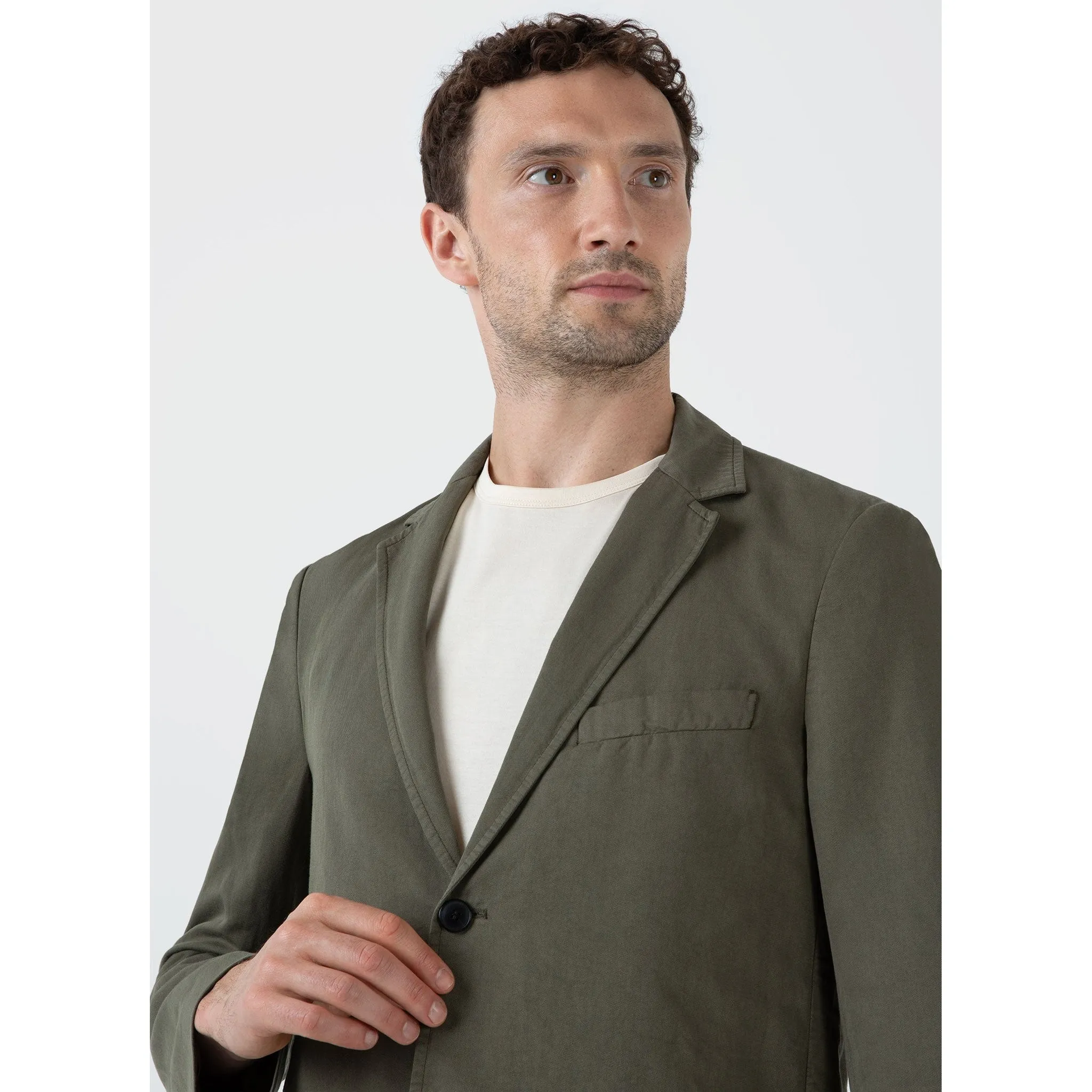 Cotton Linen Unstructured Blazer | Men | Khaki