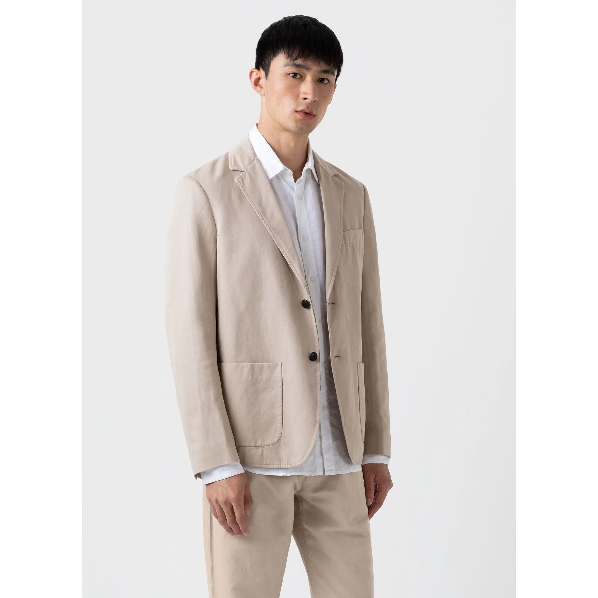 Cotton Linen Unstructured Blazer | Men | Light Sand