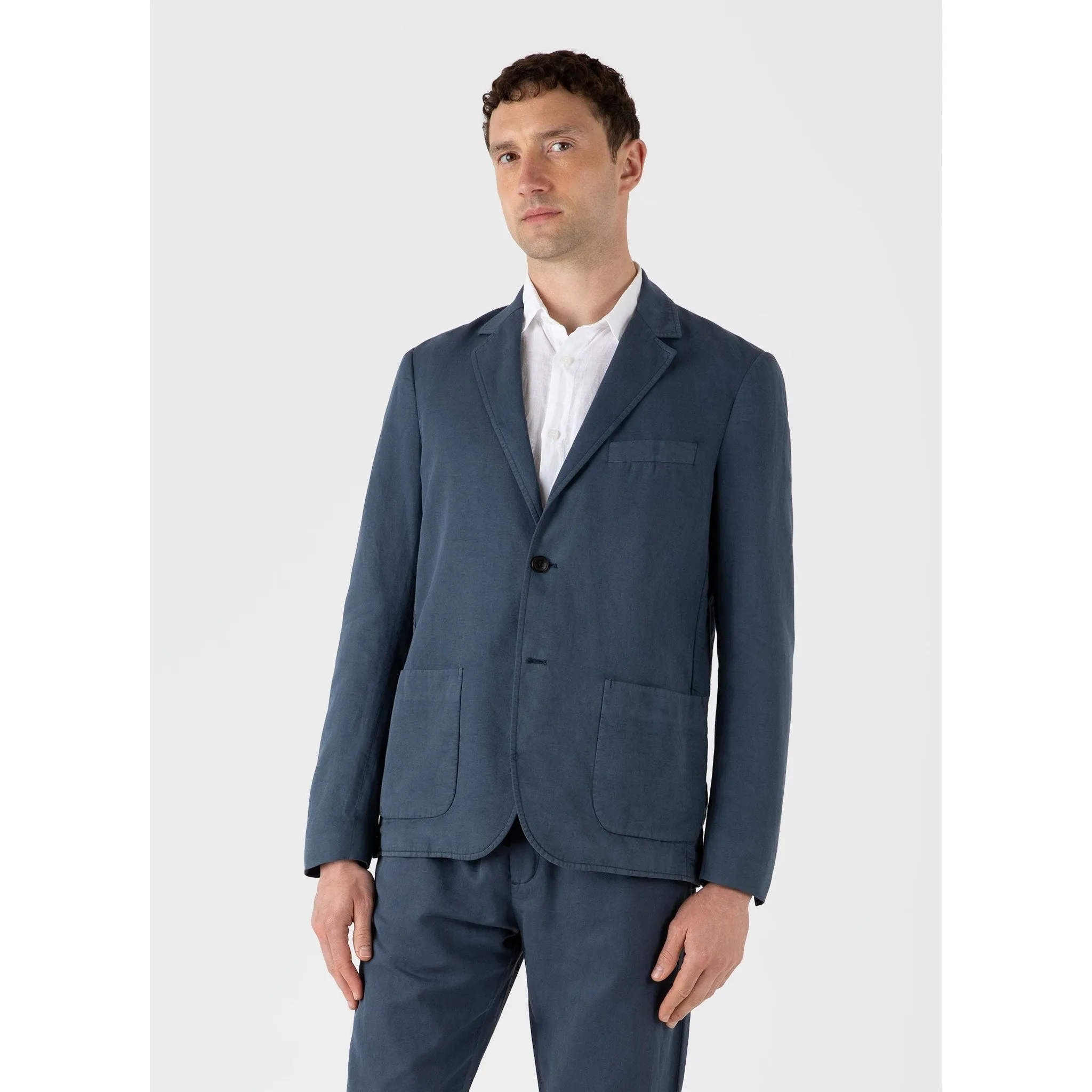 Cotton Linen Unstructured Blazer | Men | Shale Blue