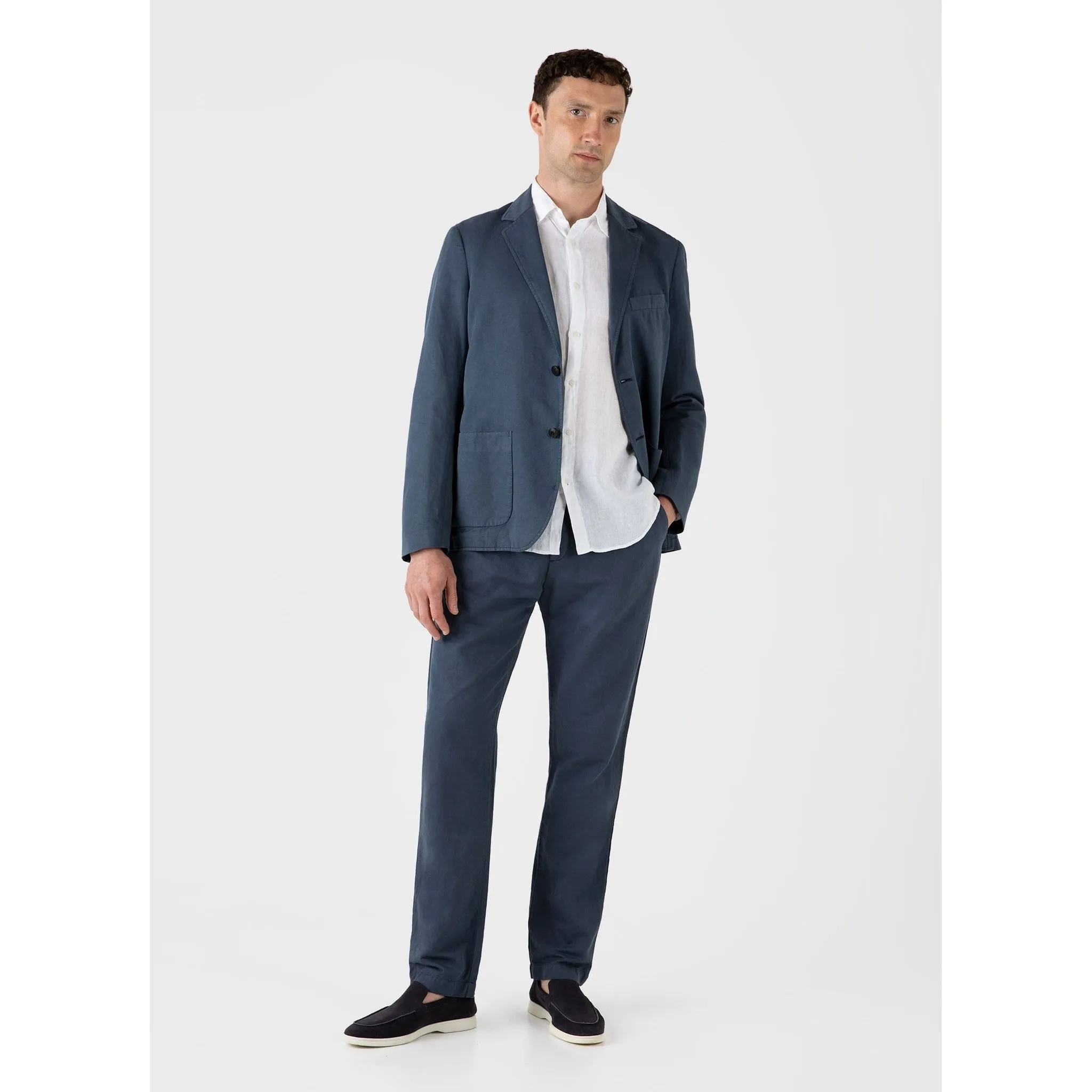 Cotton Linen Unstructured Blazer | Men | Shale Blue