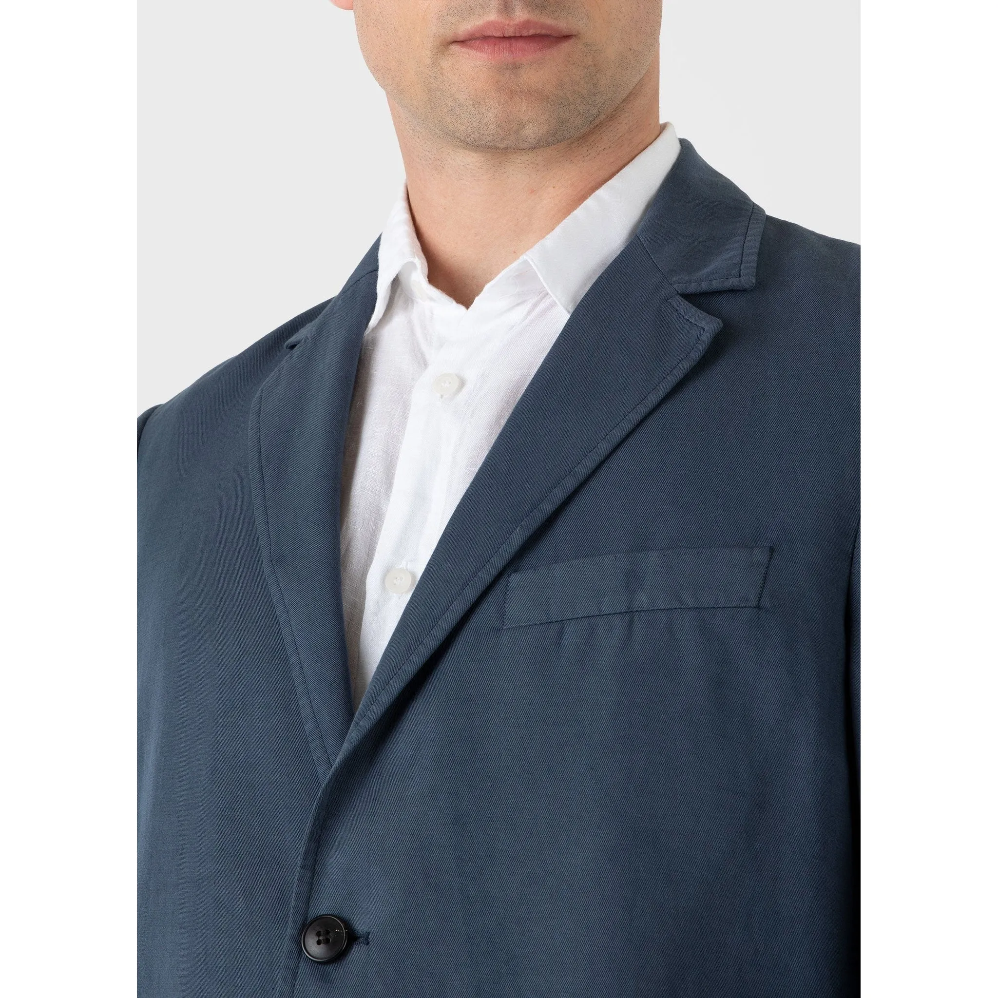 Cotton Linen Unstructured Blazer | Men | Shale Blue