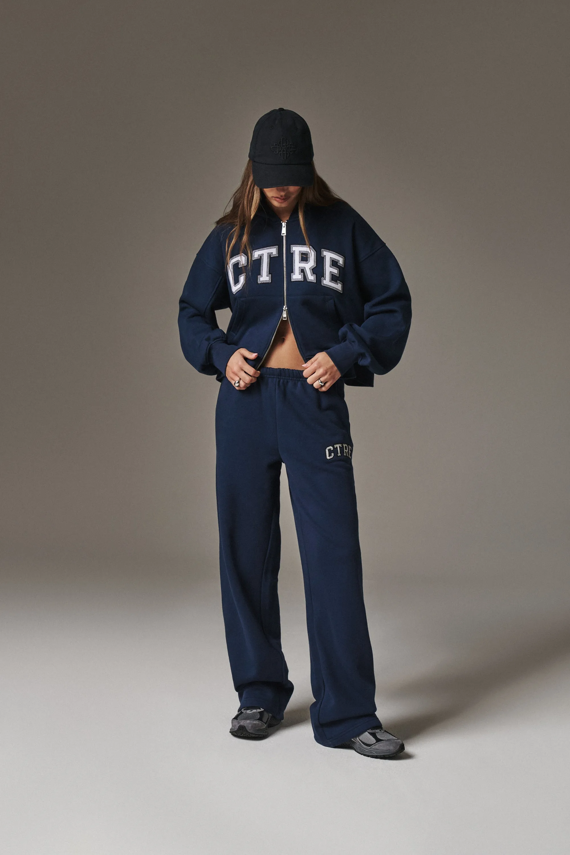 CTRE CROPPED ZIP THROUGH HOODIE - NAVY