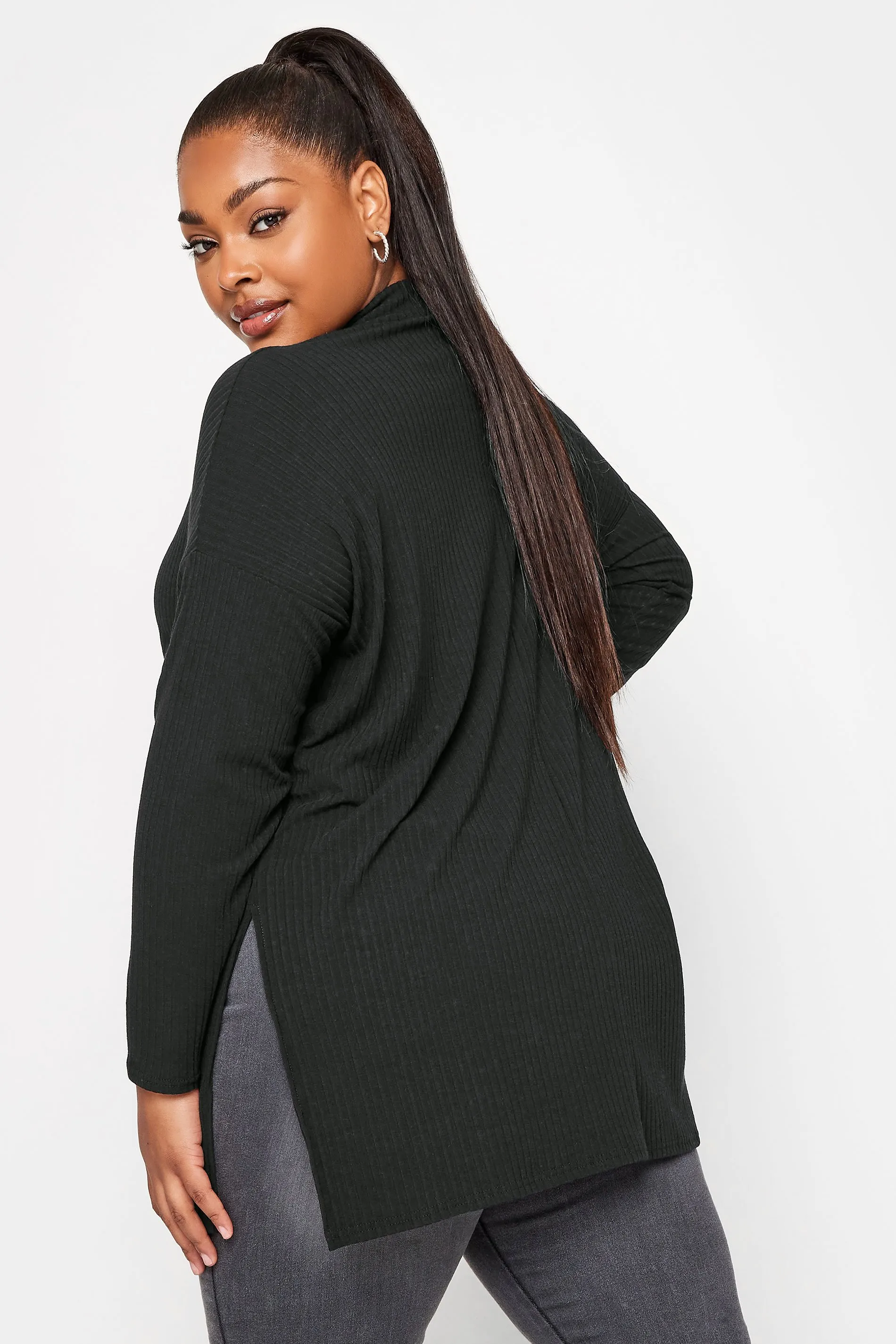 Curve Black Ribbed Turtle Neck Top