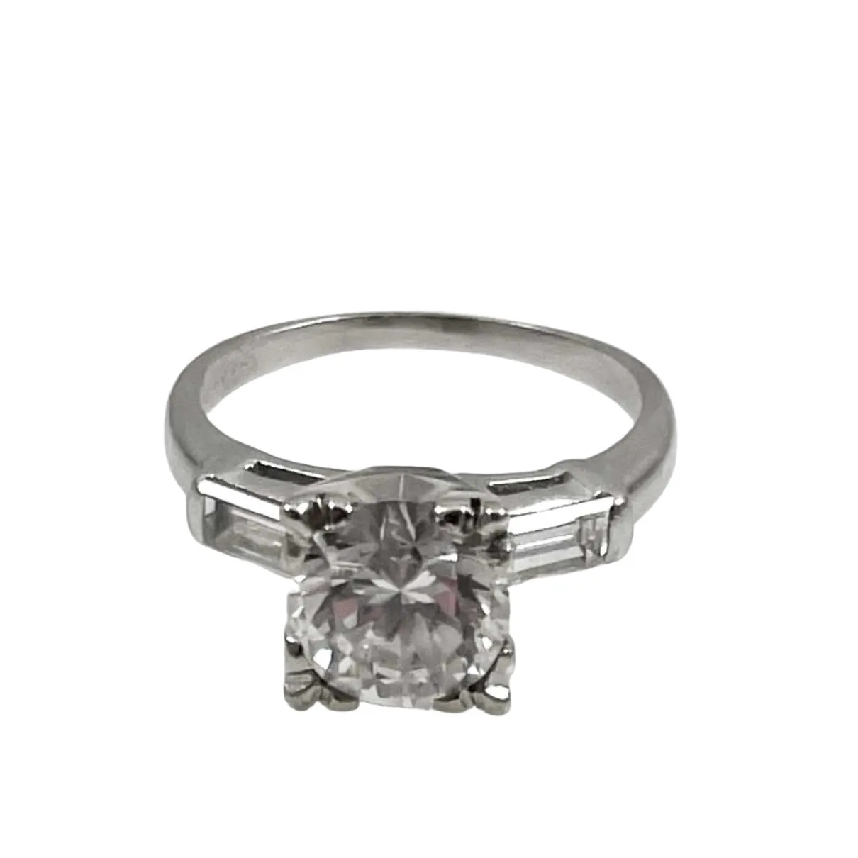 Deco Diamond and CZ Platinum Wedding Ring