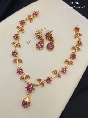 Dhanya Matte Gold Stone Necklace Set for Women