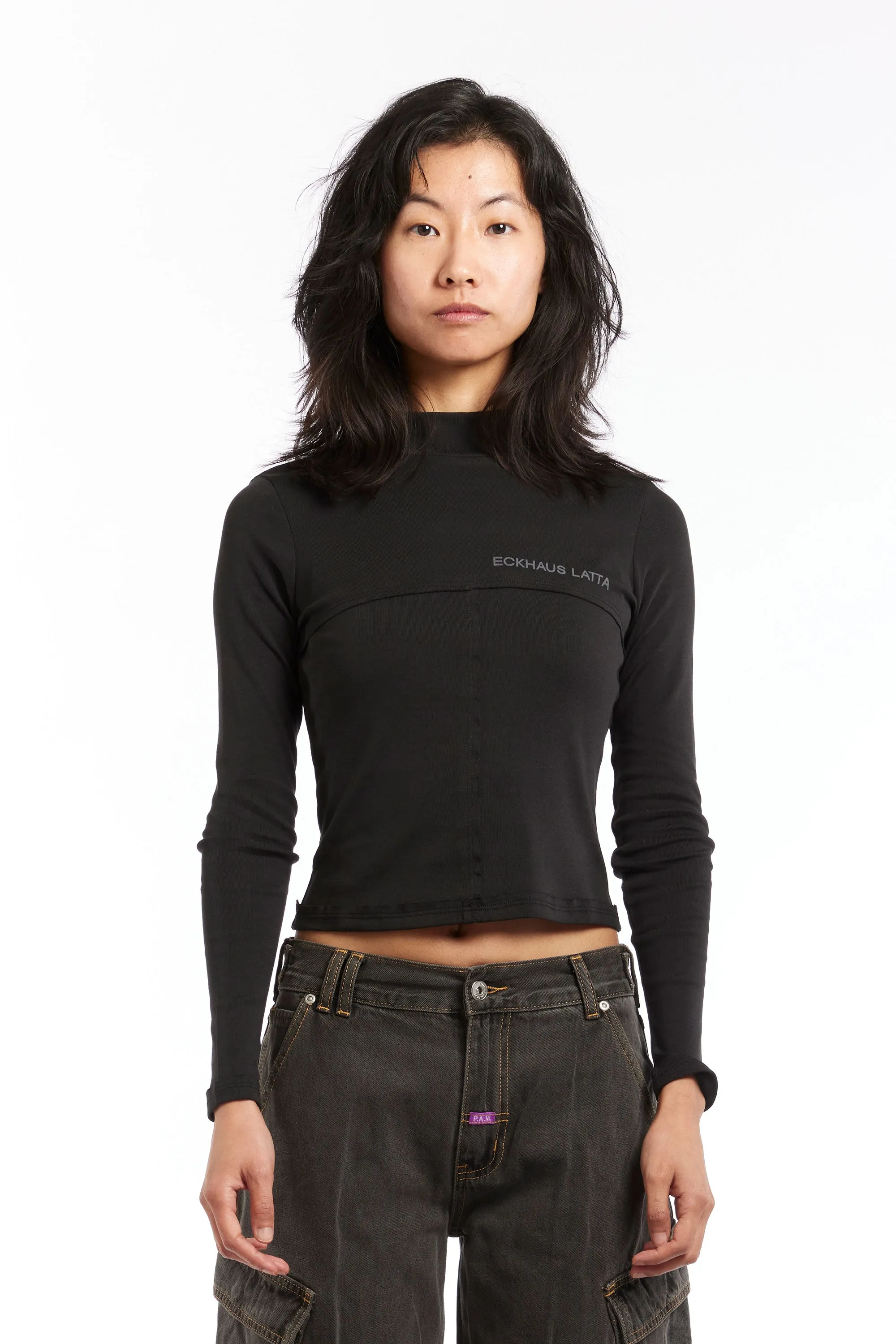 Eckhaus Latta Black Lapped Baby Turtleneck