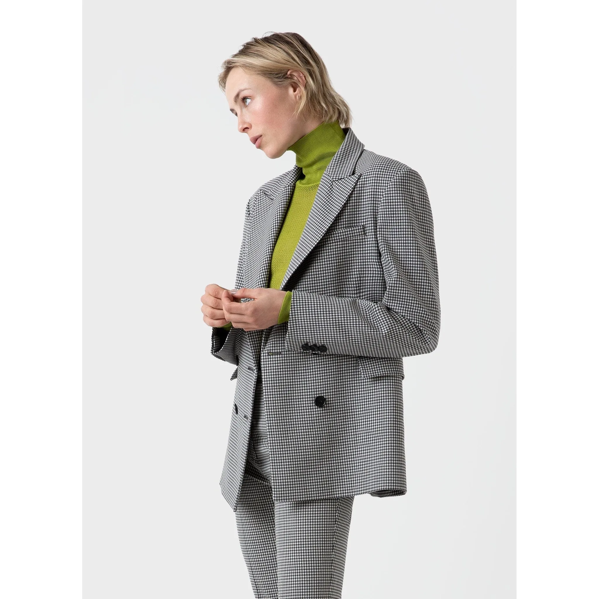 Edie Campbell Double Breasted Blazer | Women | Black x Tan Check