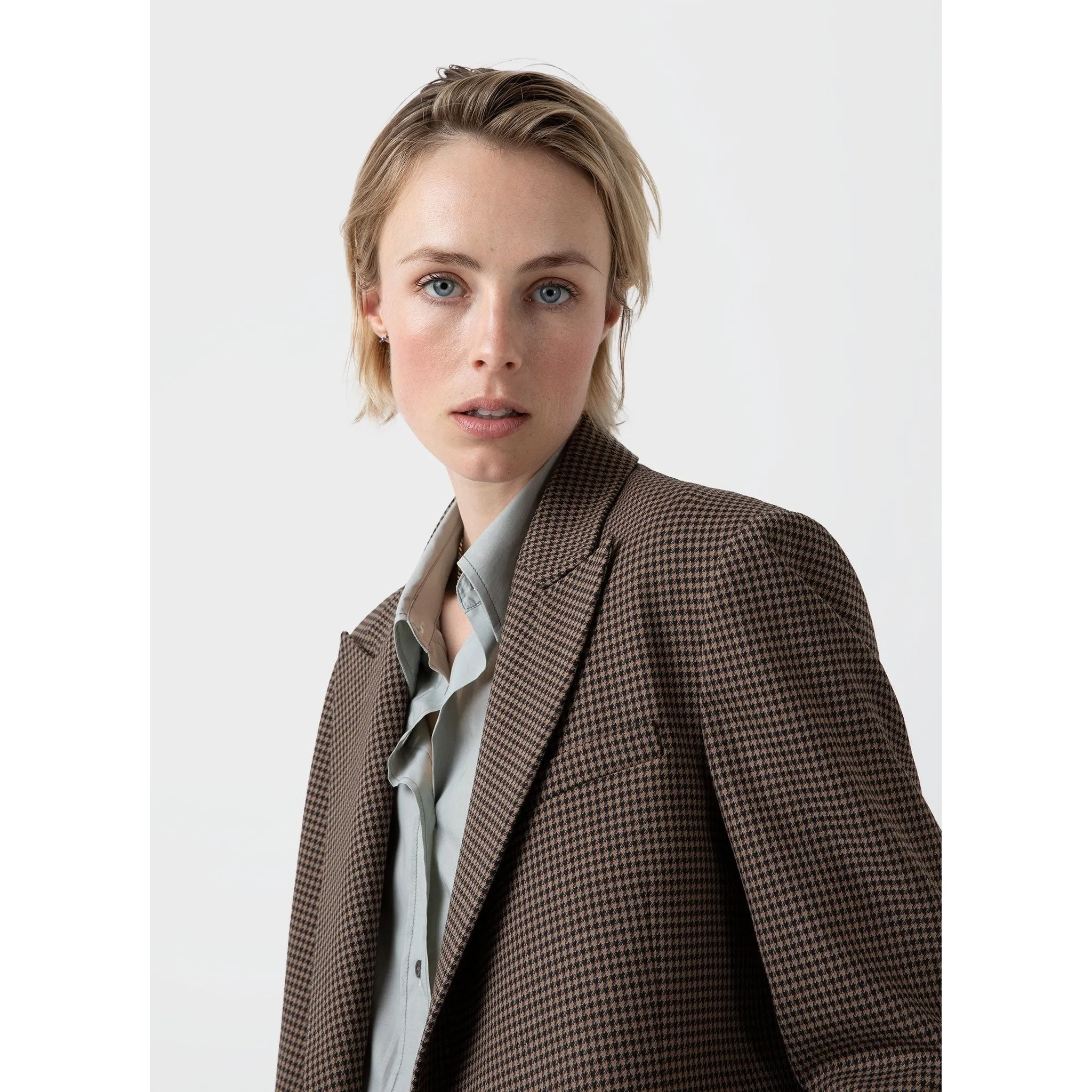 Edie Campbell Double Breasted Blazer | Women | Black x Tan Check