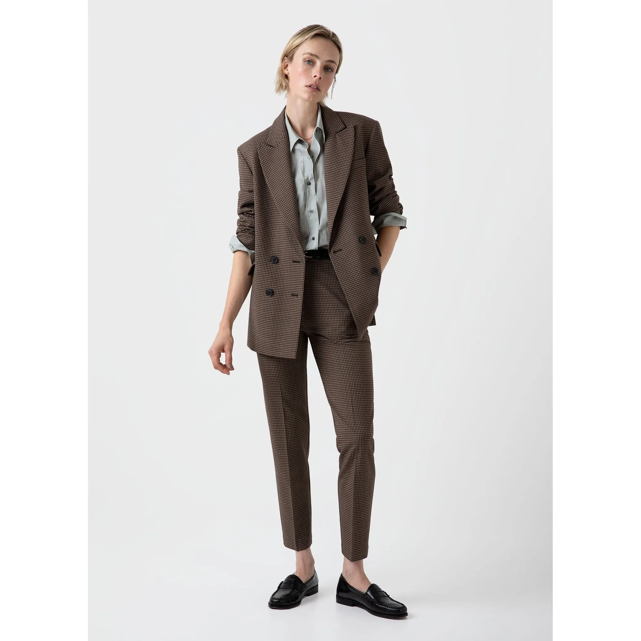 Edie Campbell Double Breasted Blazer | Women | Black x Tan Check