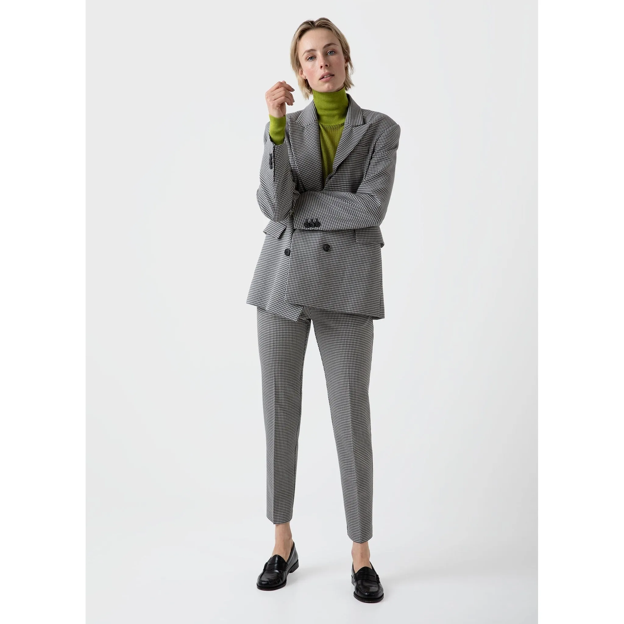 Edie Campbell Double Breasted Blazer | Women | Black x Tan Check