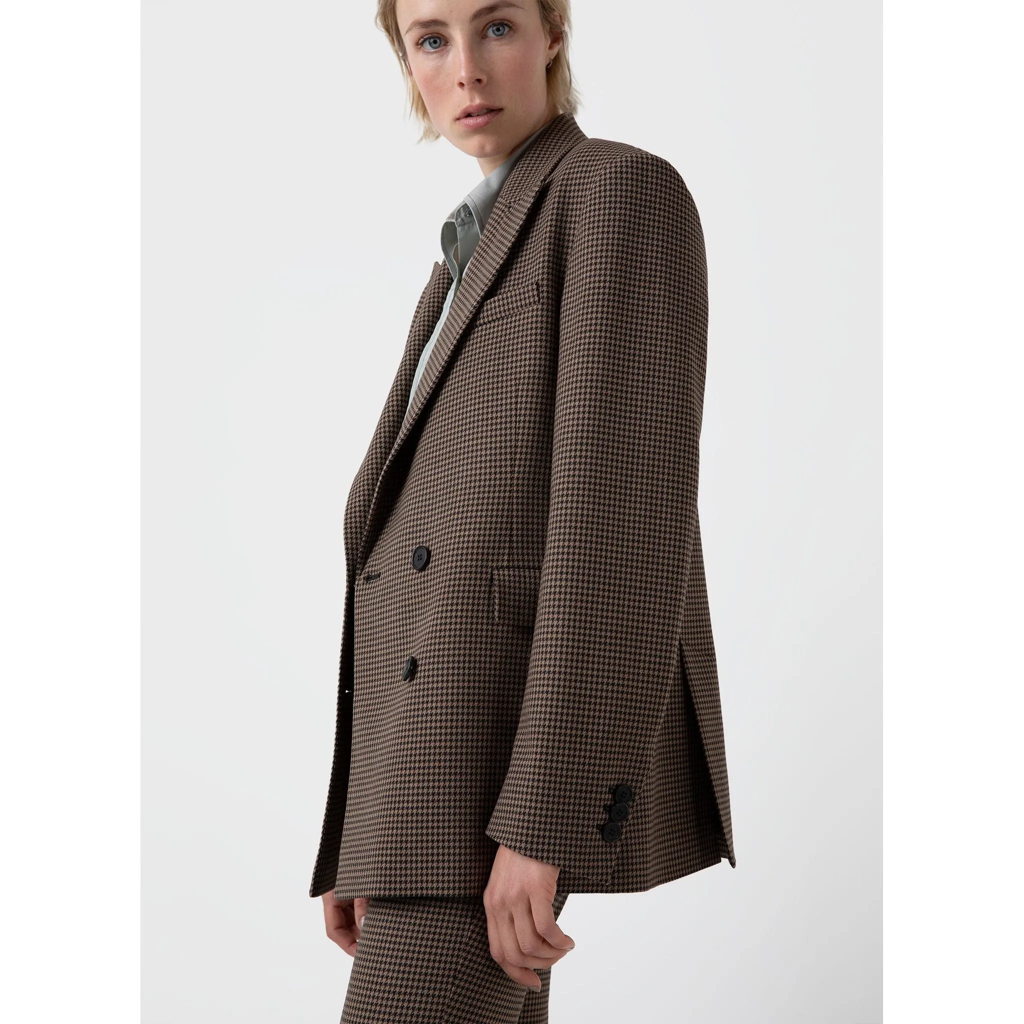 Edie Campbell Double Breasted Blazer | Women | Black x Tan Check