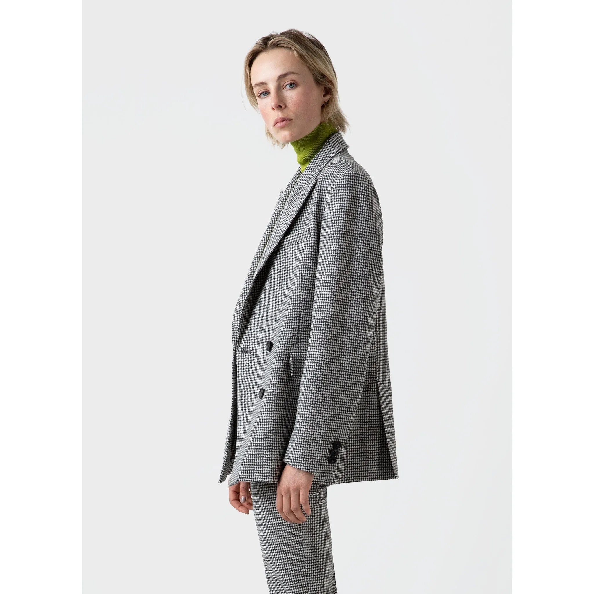 Edie Campbell Double Breasted Blazer | Women | Black x Tan Check