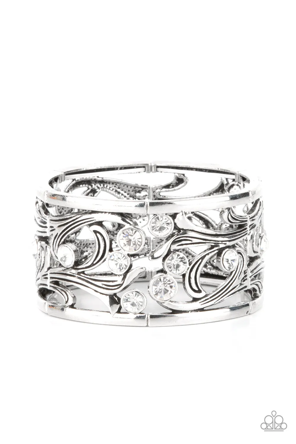 Garden Masquerade - White Bracelet: Floral-themed White Bracelet for an Elegant Look.