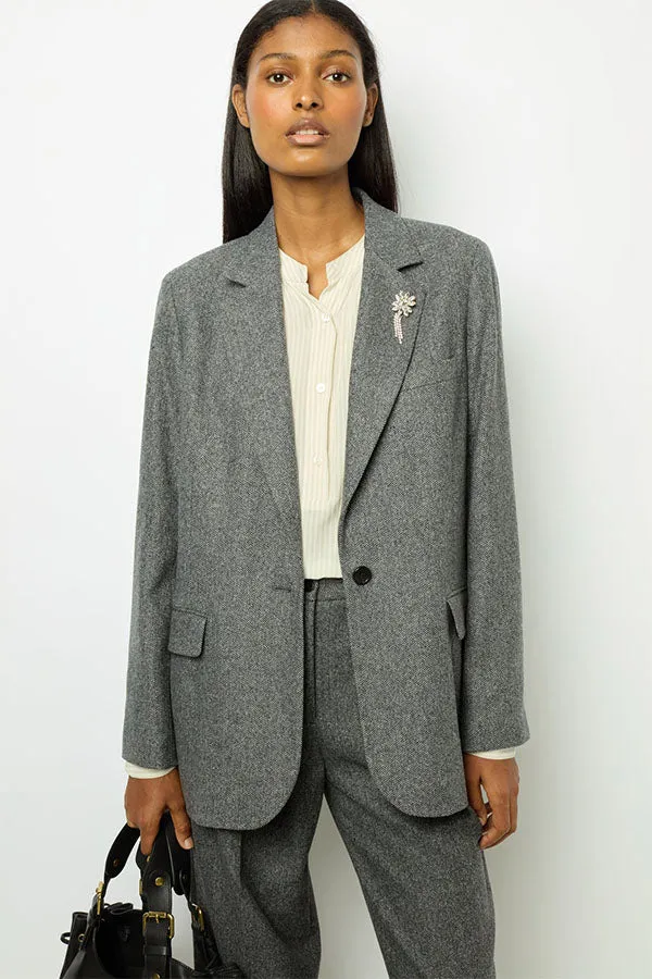 Gerard Darel MELANIE GREY HERRINGBONE BLAZER