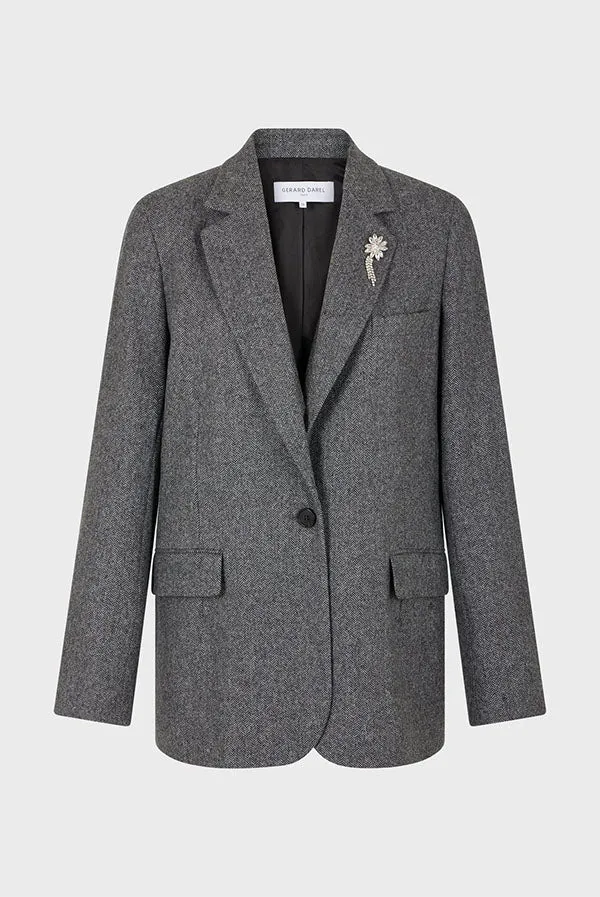 Gerard Darel MELANIE GREY HERRINGBONE BLAZER