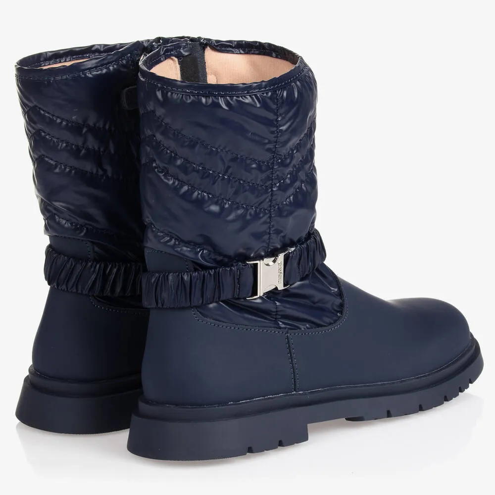 Girls Navy Blue Leather Boots