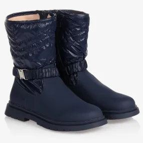 Girls Navy Blue Leather Boots