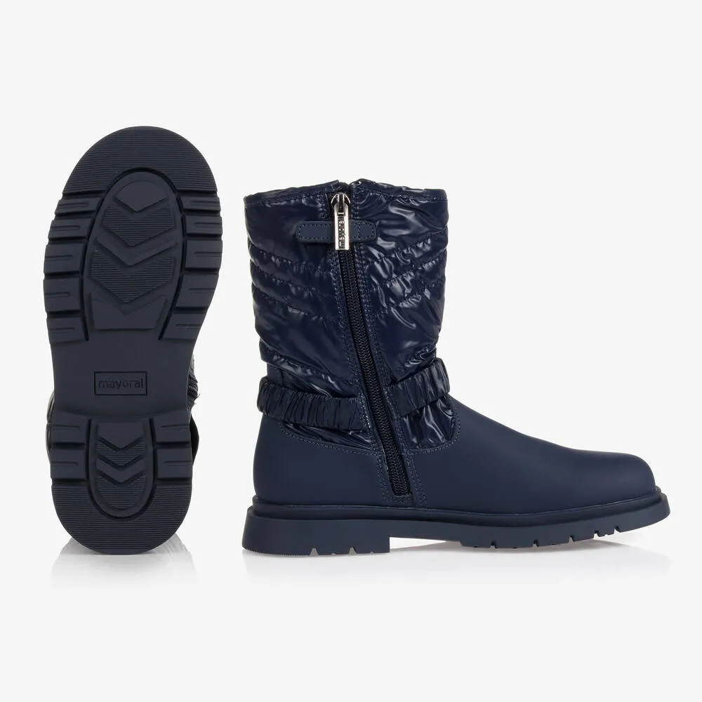 Girls Navy Blue Leather Boots