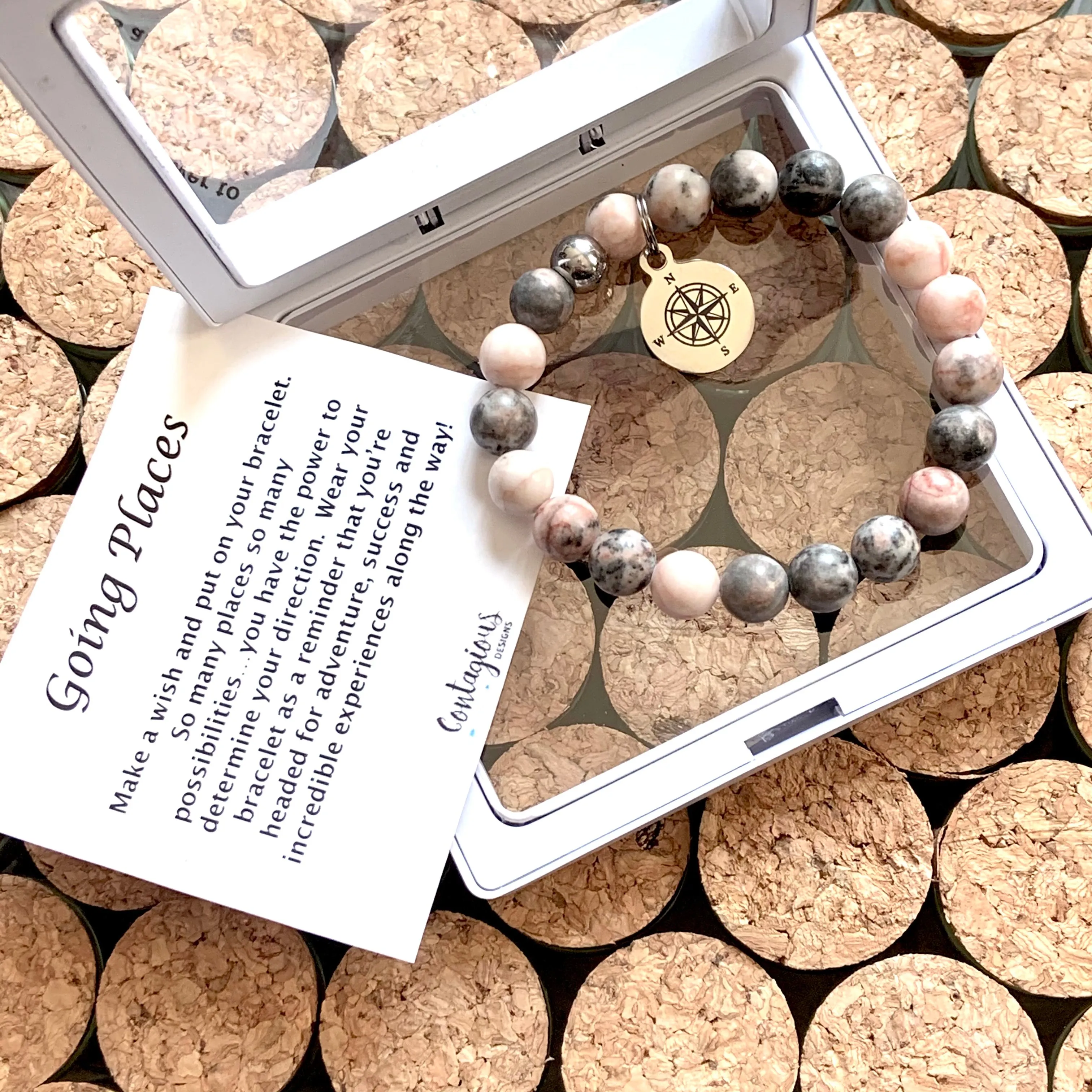 Going Places Pink Zebra Jasper Compass Bracelet