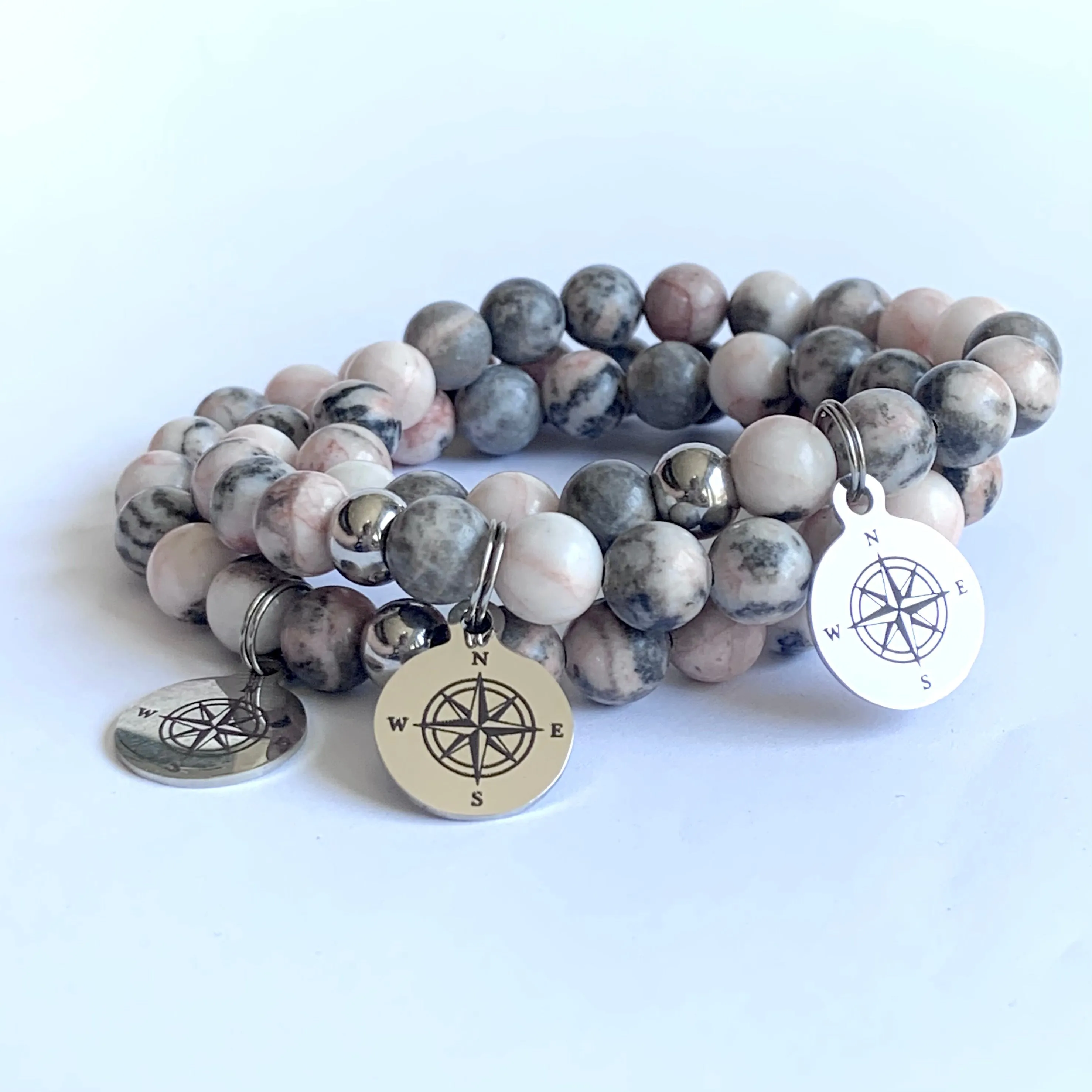 Going Places Pink Zebra Jasper Compass Bracelet