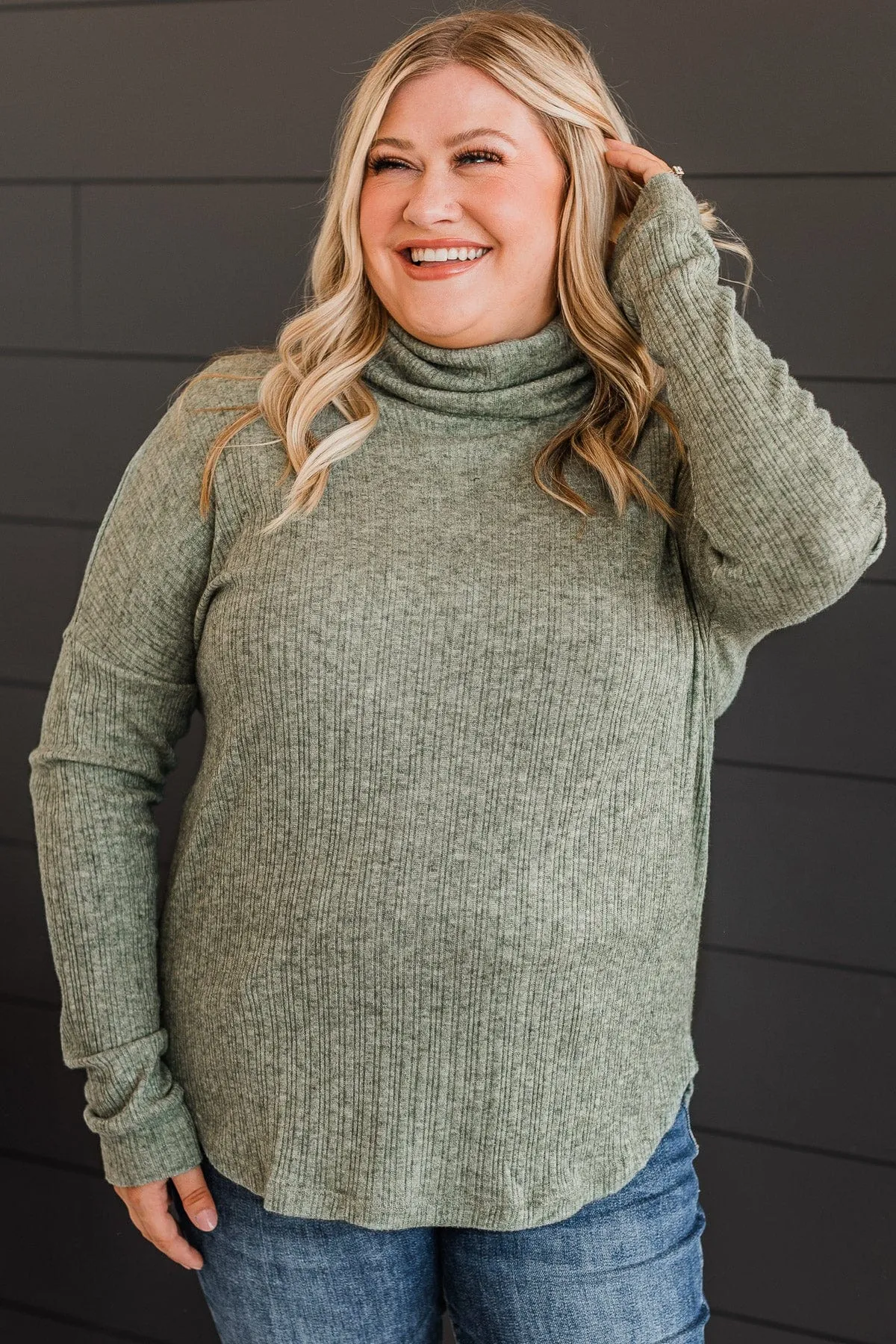 Good Connections Women's Olive Turtle Neck Top