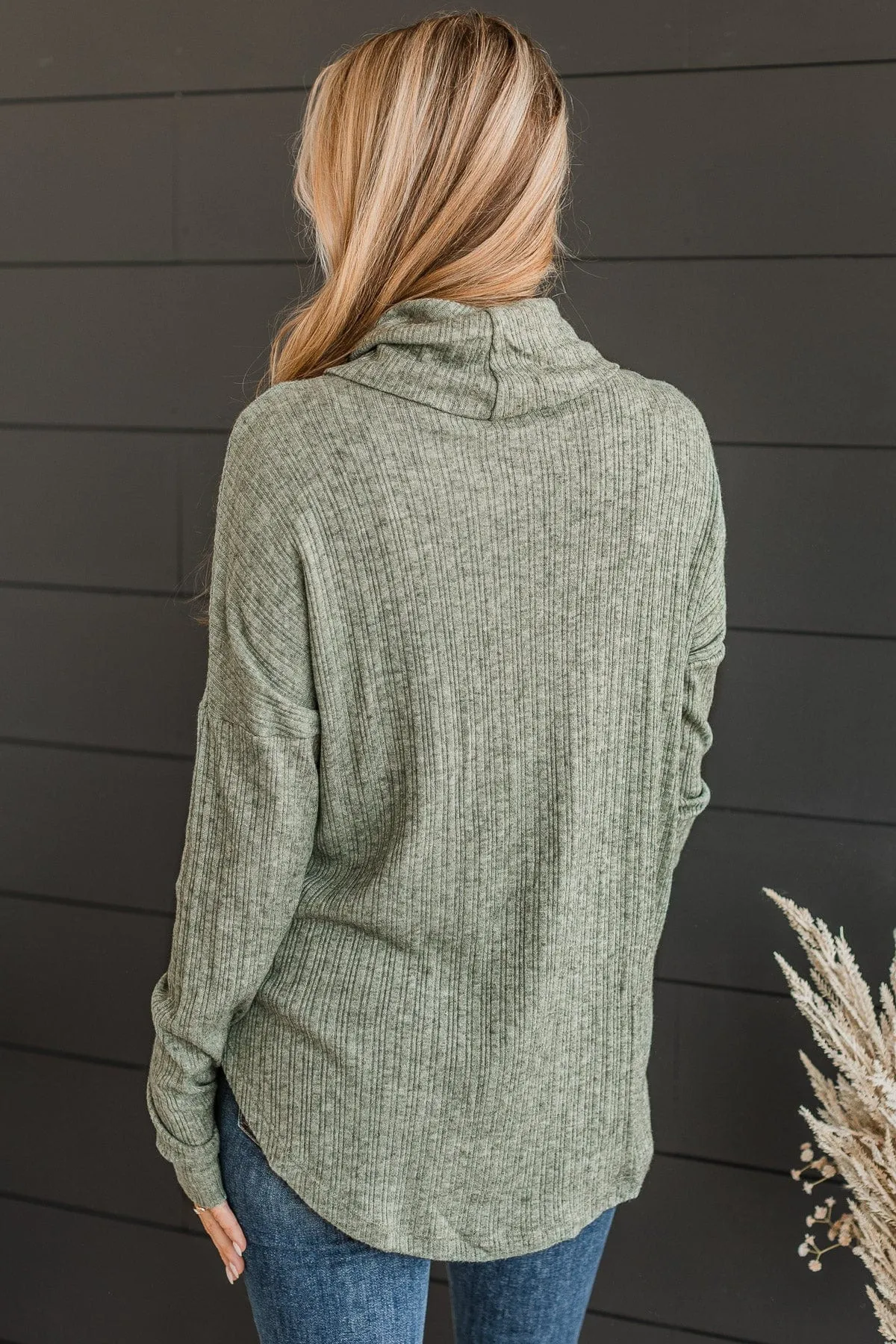 Good Connections Women's Olive Turtle Neck Top