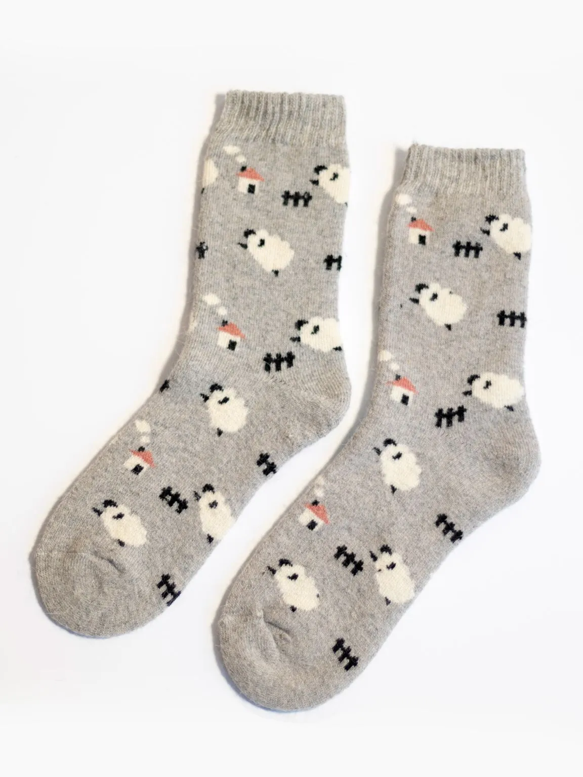 Gray Wool Blend Sheep Cozy Socks