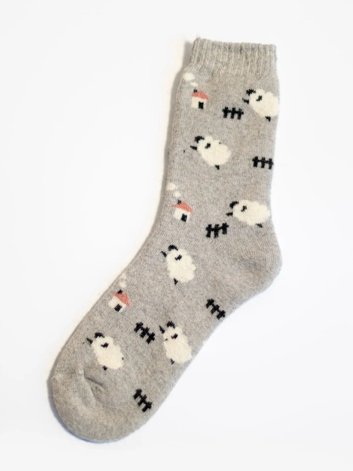 Gray Wool Blend Sheep Cozy Socks