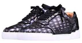 grey crocodile effect low-top sneakers