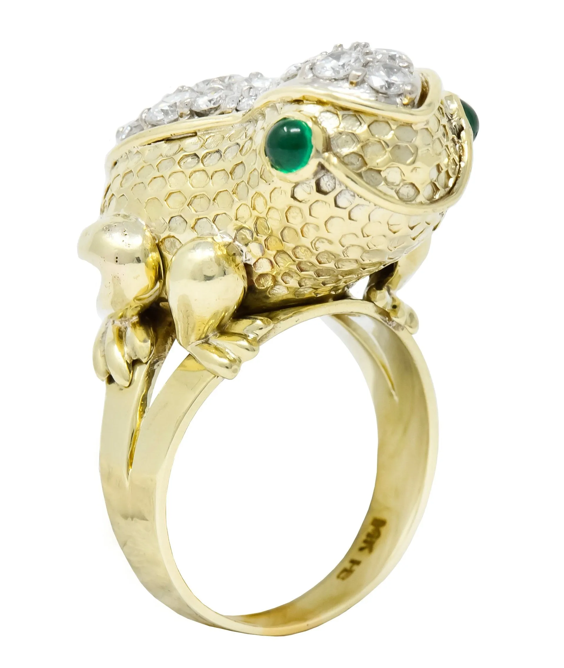 Hammerman Brothers 1970’s 2.75 CTW Diamond Emerald 14 Karat Gold Frog Ring