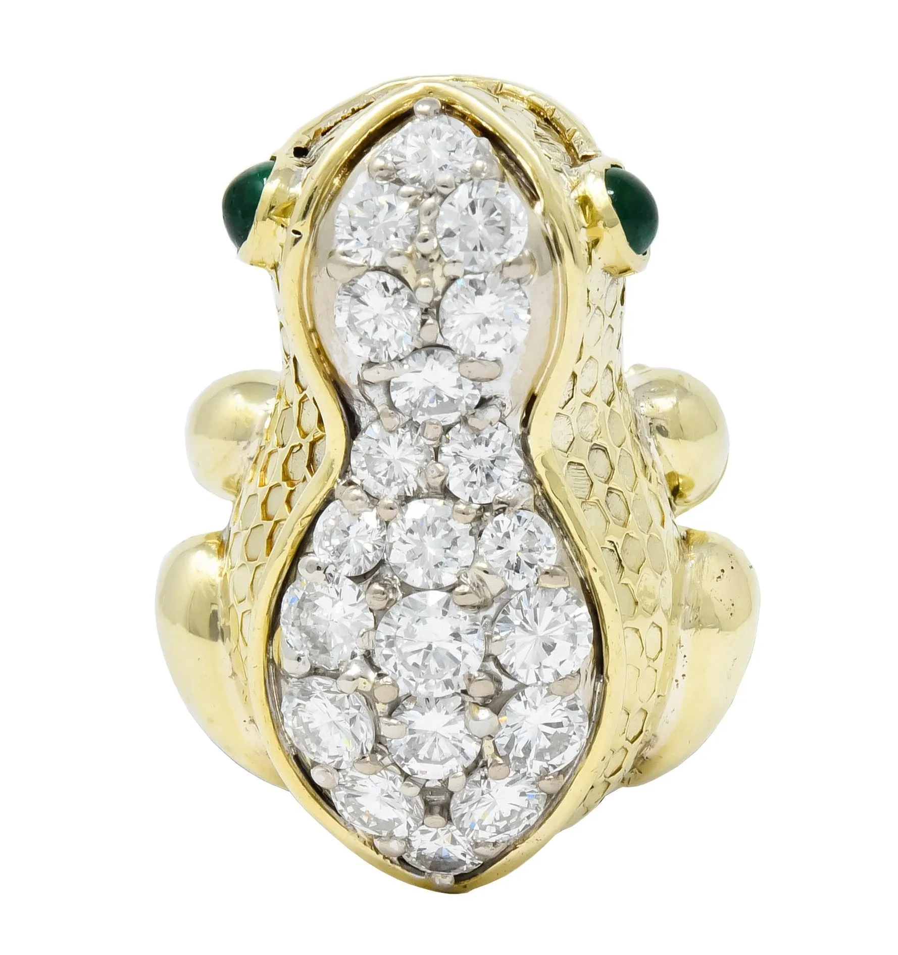 Hammerman Brothers 1970’s 2.75 CTW Diamond Emerald 14 Karat Gold Frog Ring