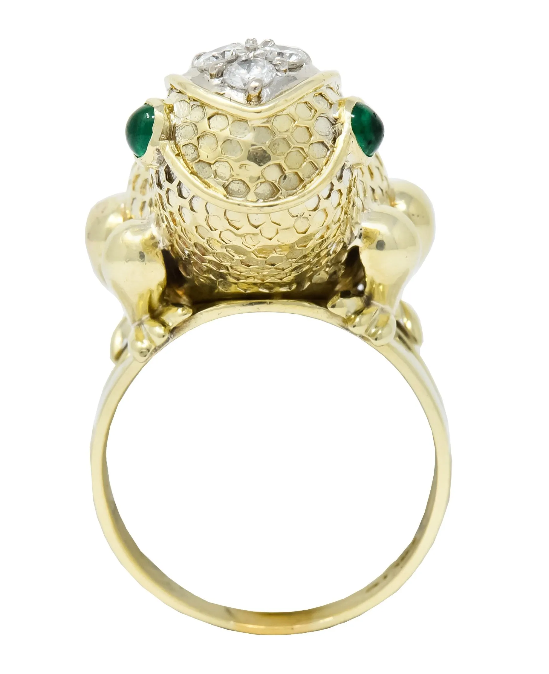 Hammerman Brothers 1970’s 2.75 CTW Diamond Emerald 14 Karat Gold Frog Ring