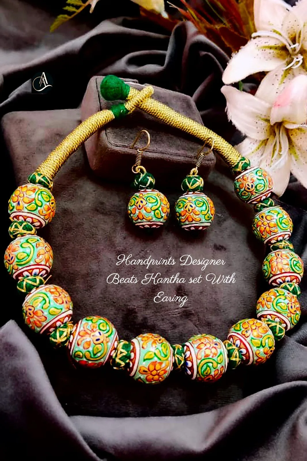 Handmade Beads Designer Kantha Set with Earrings - Premium Quality (PAL001RB)