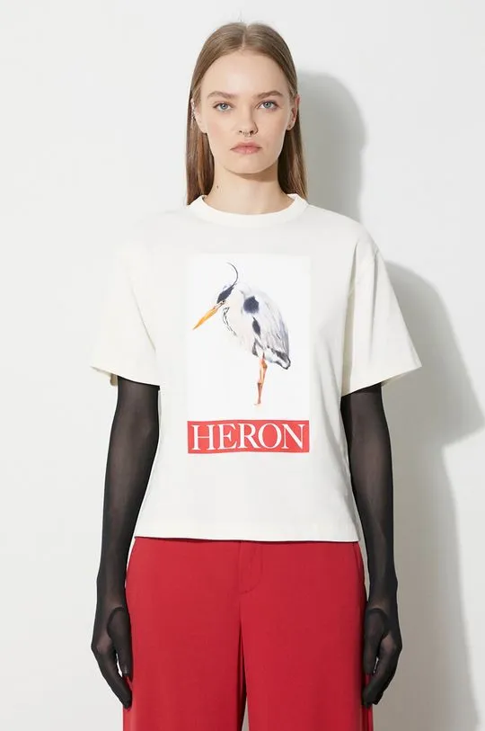 Heron Preston cotton t-shirt Heron Bird Painted Ss Tee women’s beige color HWAA032F23JER0040425