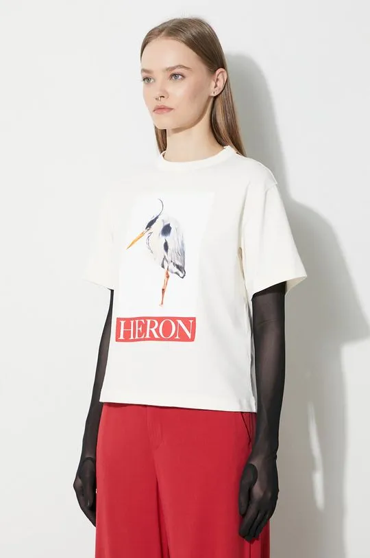 Heron Preston cotton t-shirt Heron Bird Painted Ss Tee women’s beige color HWAA032F23JER0040425