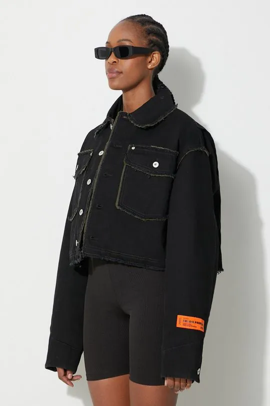 Heron Preston denim jacket Rebuilt Denim Jacket women's black color HWYE013F23DEN0011000