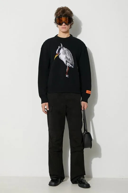 Heron Preston wool jumper Heron Bird Knit Crewneck men’s black color HMHE013F23KNI0031009