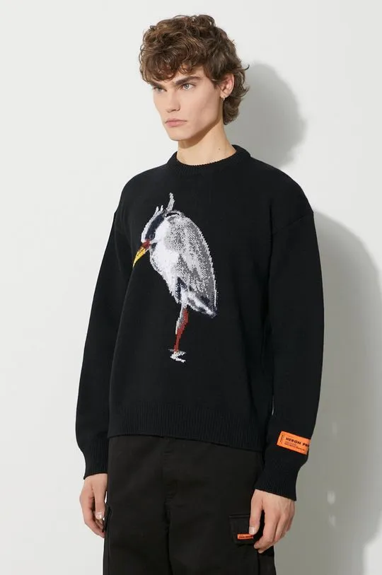 Heron Preston wool jumper Heron Bird Knit Crewneck men’s black color HMHE013F23KNI0031009