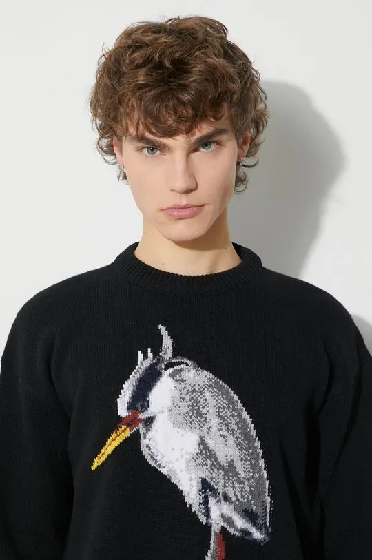 Heron Preston wool jumper Heron Bird Knit Crewneck men’s black color HMHE013F23KNI0031009