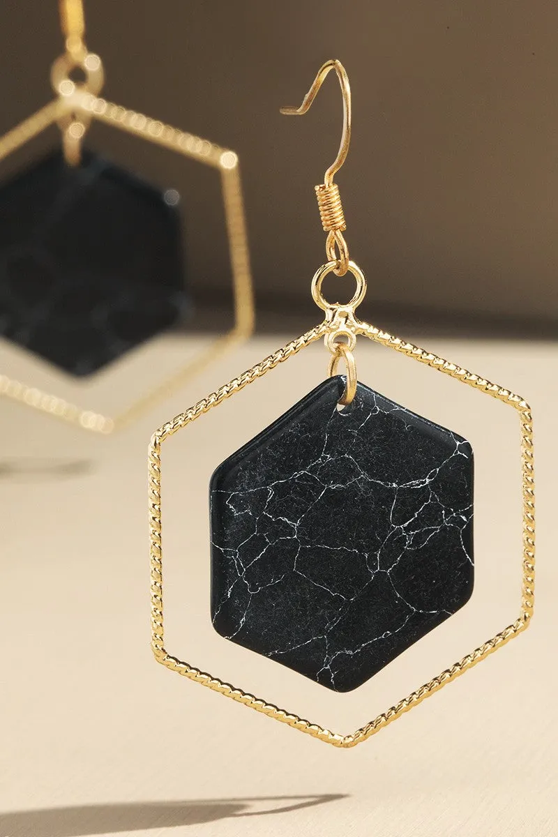 Hexagonal Stone Earrings