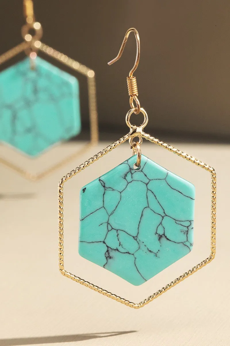 Hexagonal Stone Earrings