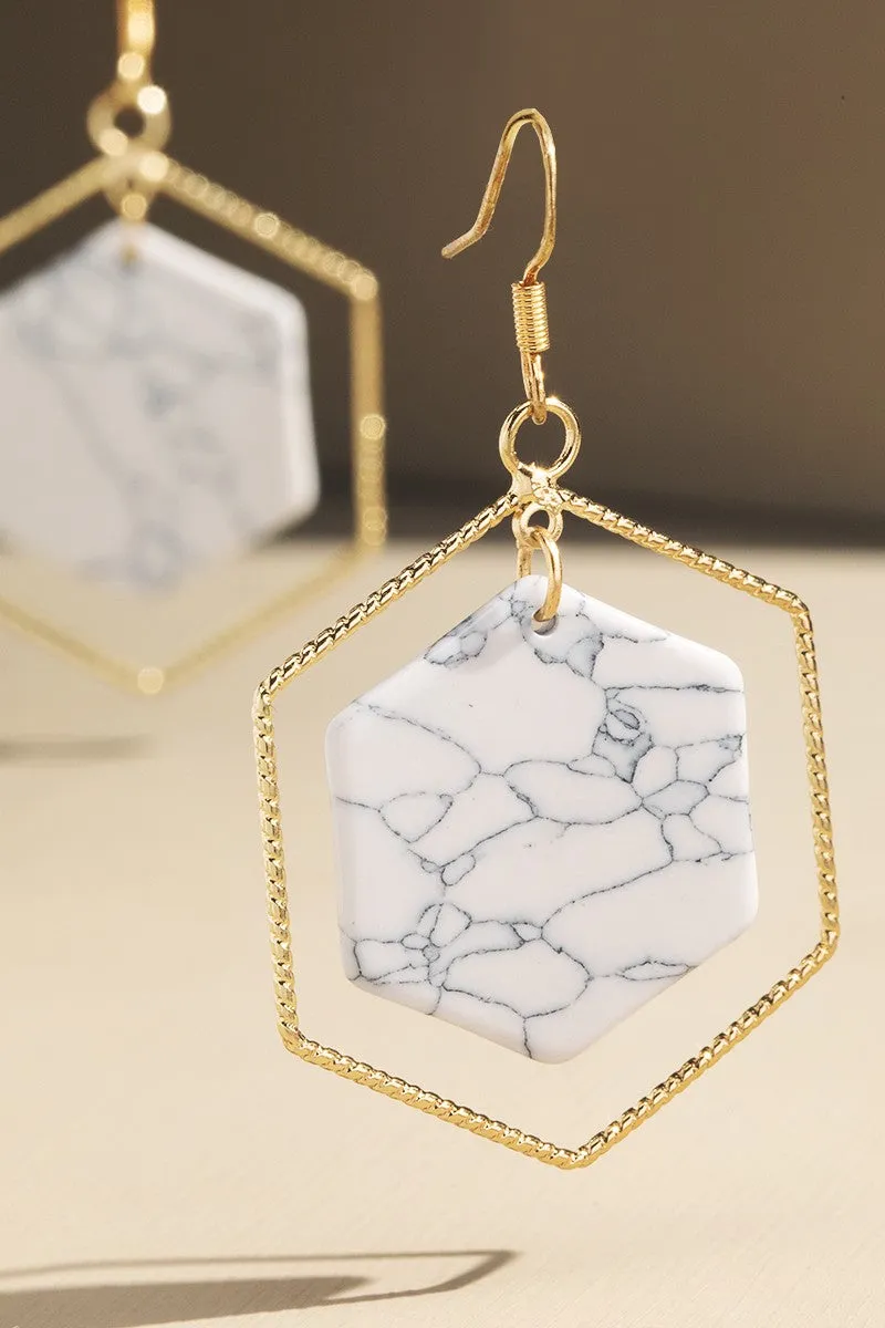 Hexagonal Stone Earrings