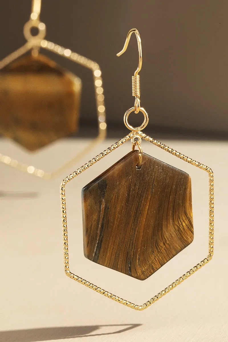 Hexagonal Stone Earrings