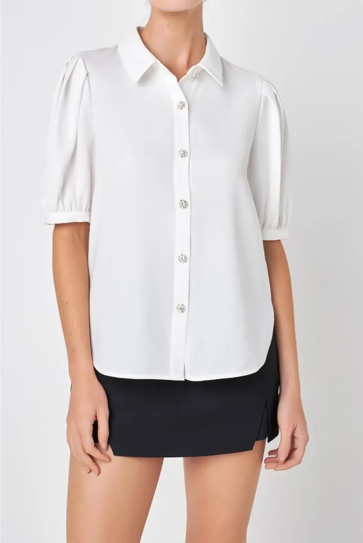 Jeweled Button Up Blouse - Julia Collection (Chiffon Fabric)