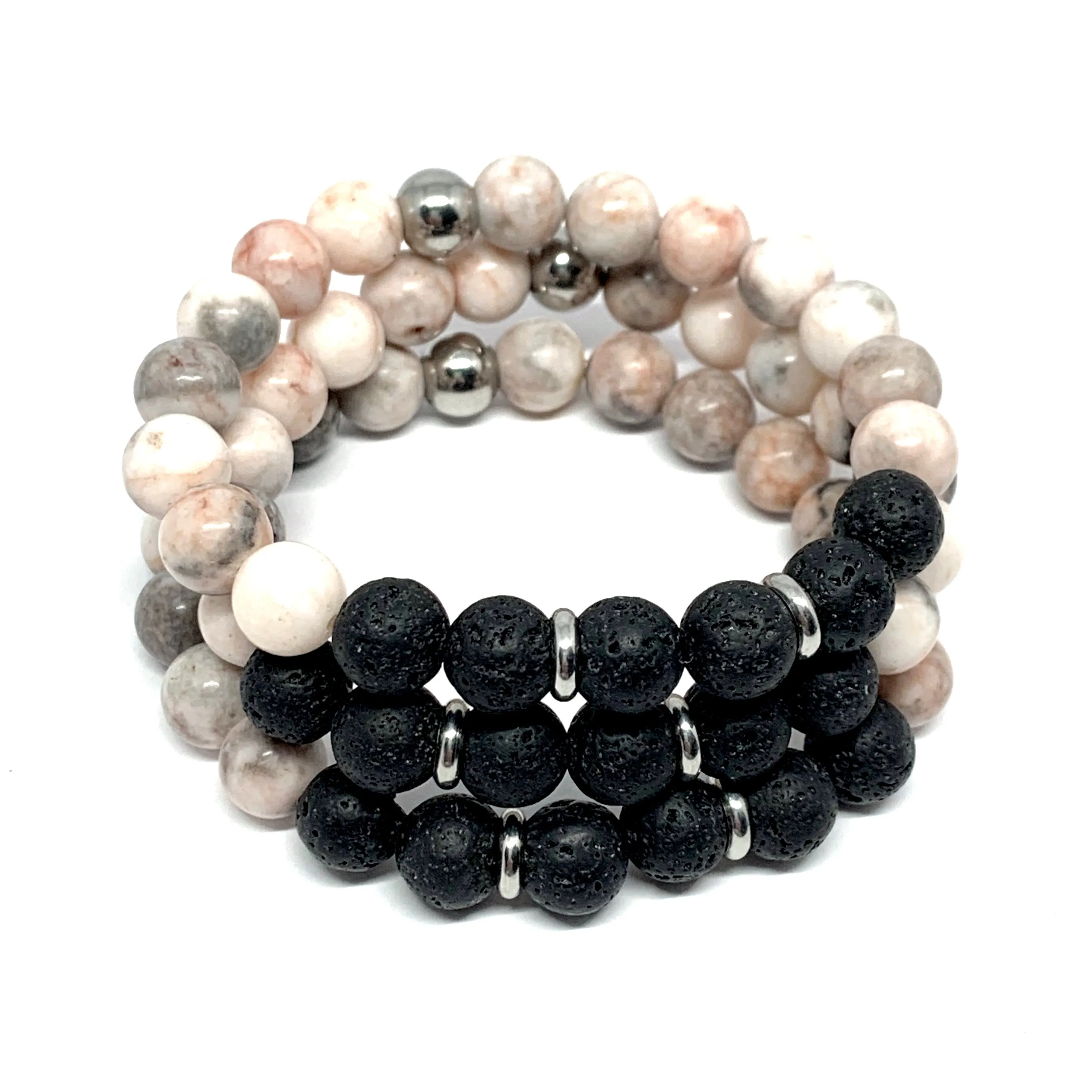 Judy Mala Bracelet - Lava and Pink Zebra Jasper